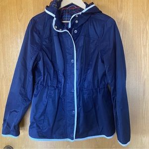 Tommy Hilfiger Women’s Jacket. Navy with white trim. Hooded. Size L.